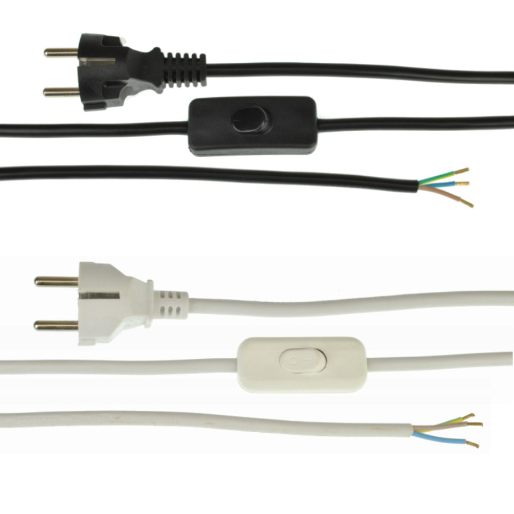 Anschlusszuleitung mit Schutzkontakt-Stecker Zwischenschalter in Weiß